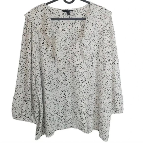Banana Republic Ruffle V-Neck‎ Blouse White Speckle Size X-large - Picture 1 of 9
